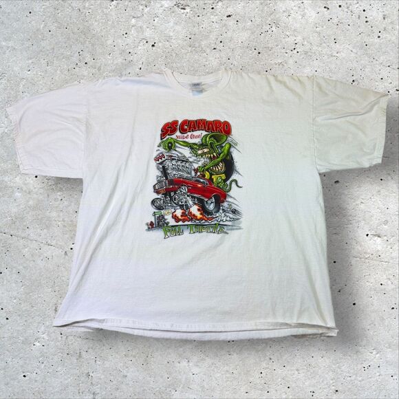Vtg SS Camaro Rat Fink Ed Roth Style T-Shirt Wide Open Full Throttle White Sz 3X - Picture 1 of 13